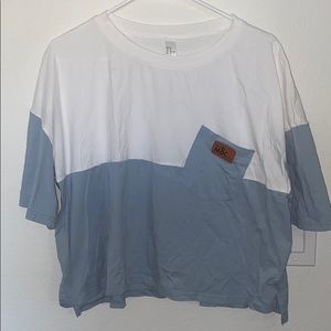 Blue and White Oversized Cropped Tee